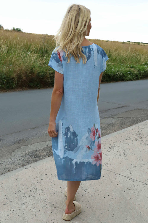 Mabel Floral Cap Sleeve Cotton Dress Light Blue - Image 4