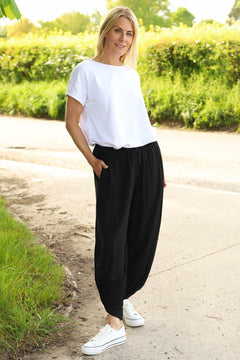 Jacinda Stripe Cotton Trousers Black/Black