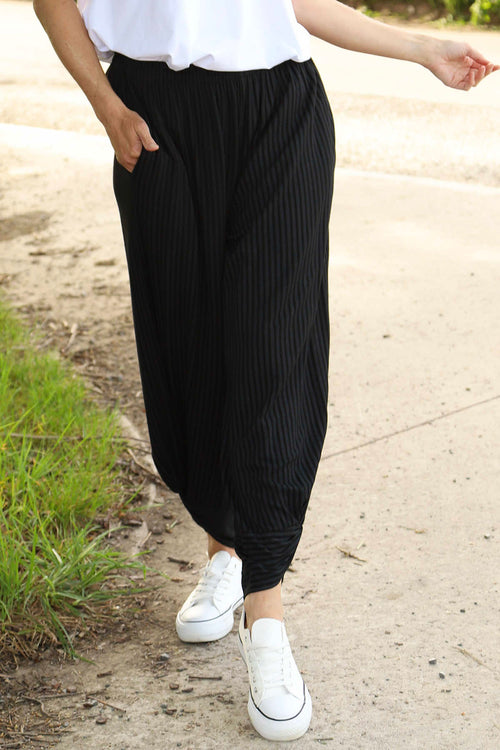 Jacinda Stripe Cotton Trousers Black/Black - Image 2