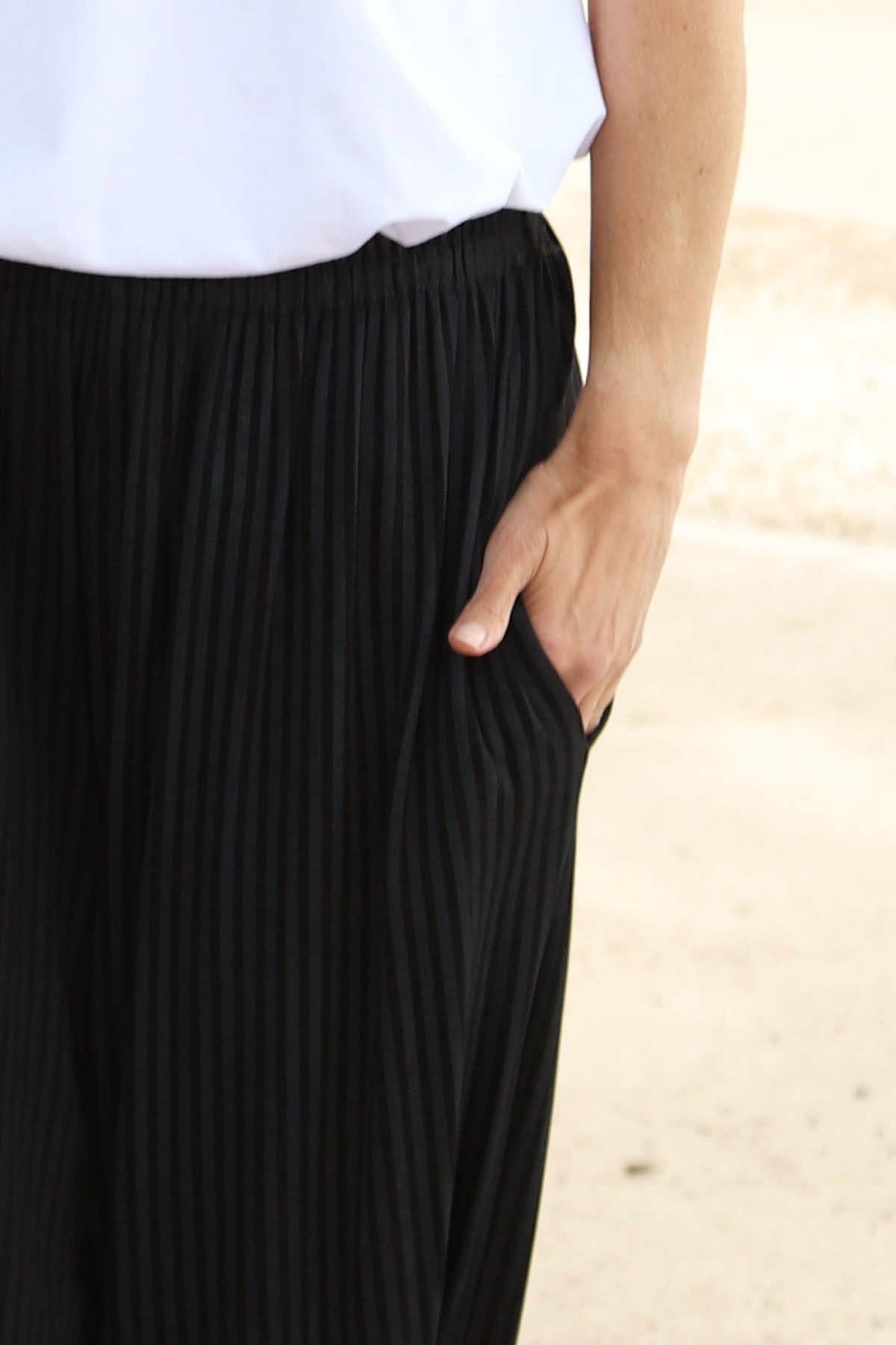 Jacinda Stripe Cotton Trousers Black/Black