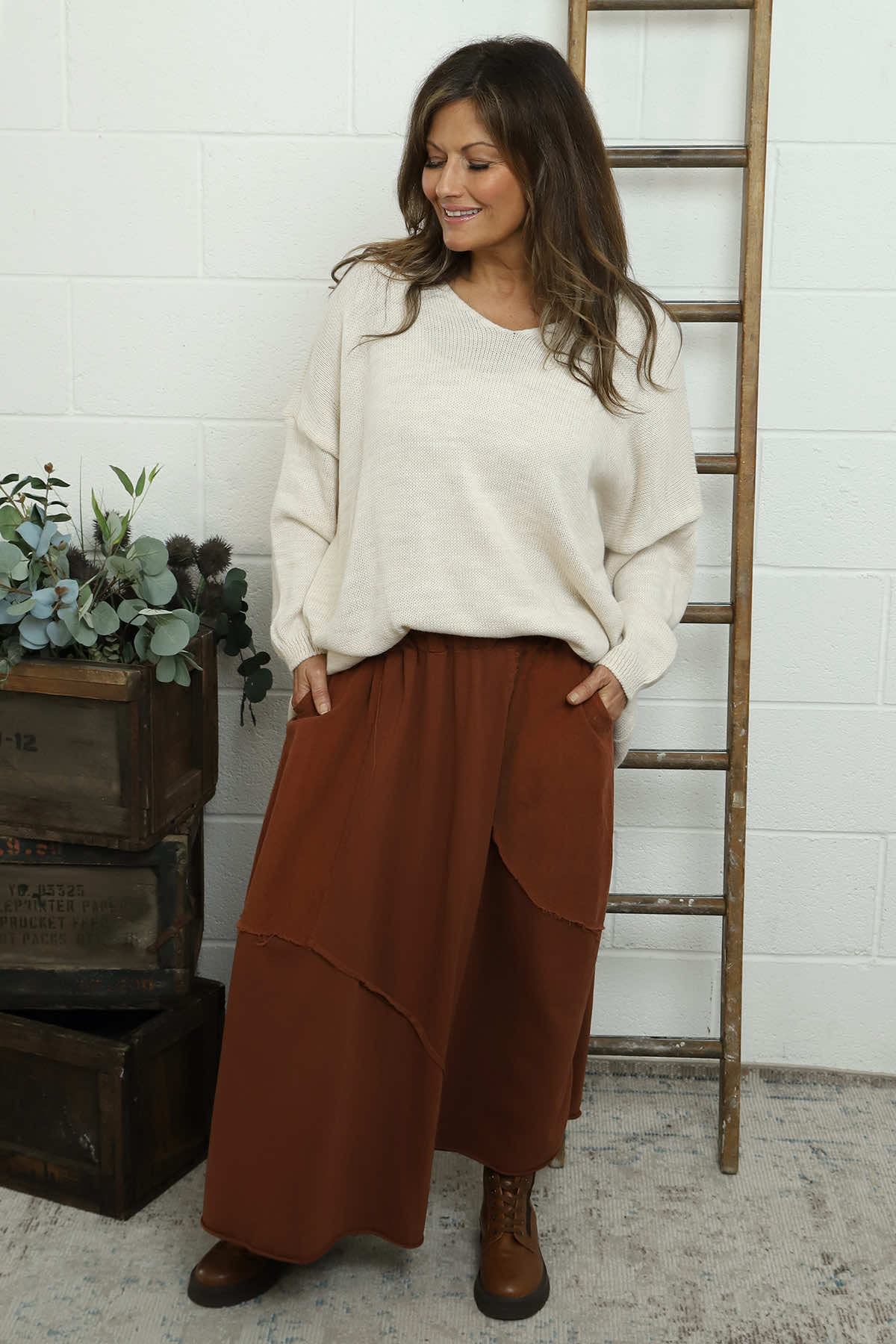 Josephine V-Neck Knitted Jumper Stone