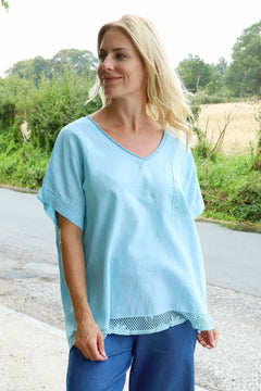 Vera Pocket Linen Top Light Blue