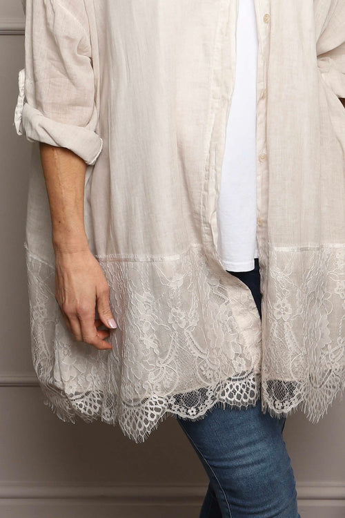 Reban Lace Trim Cotton Shirt Stone - Image 3