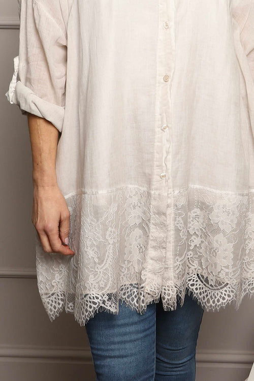 Reban Lace Trim Cotton Shirt Stone - Image 6