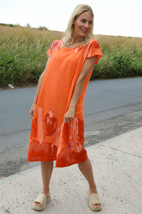Mabel Floral Cap Sleeve Cotton Dress Orange - Image 1