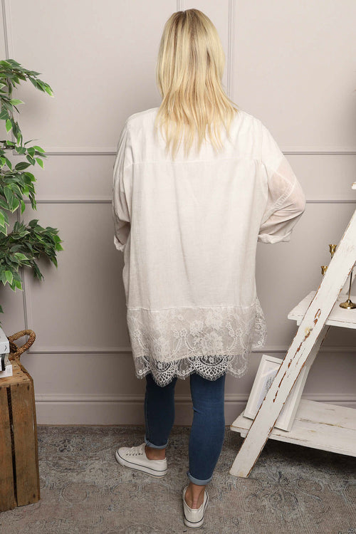 Reban Lace Trim Cotton Shirt Stone - Image 7