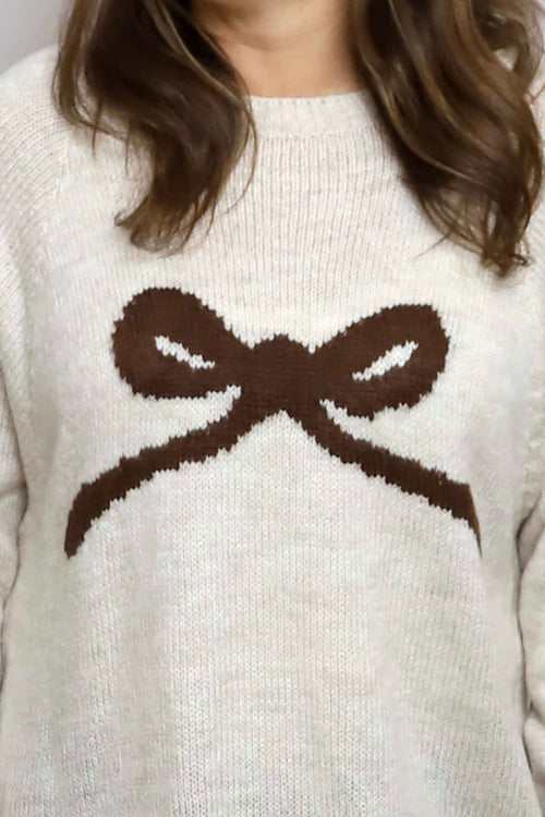 Melinda Bow Knitted Jumper Stone - Image 3