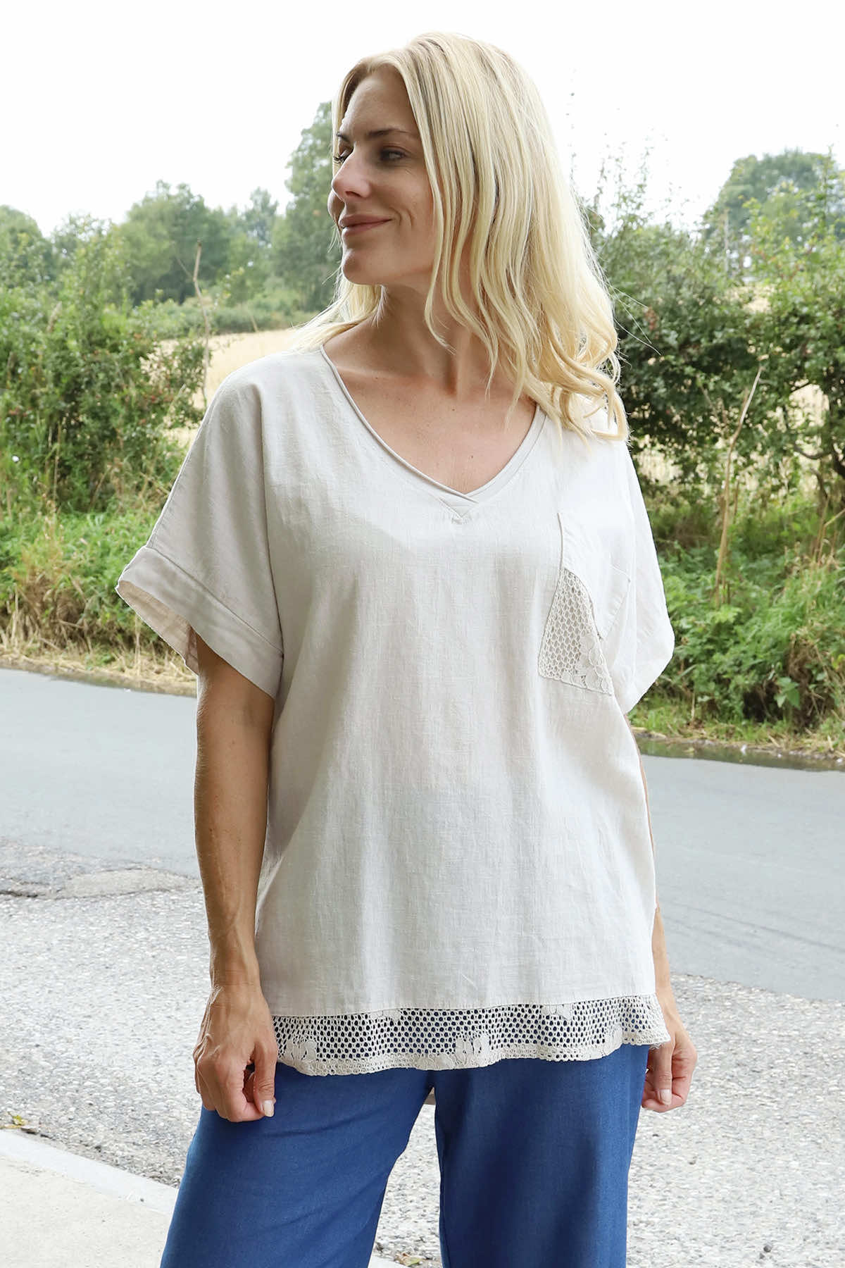 Vera Pocket Linen Top Stone