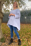 Tamsin Dipped Hem Cotton Top Marl Grey