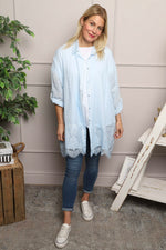 Reban Lace Trim Cotton Shirt Light Blue Light Blue - Reban Lace Trim Cotton Shirt Light Blue