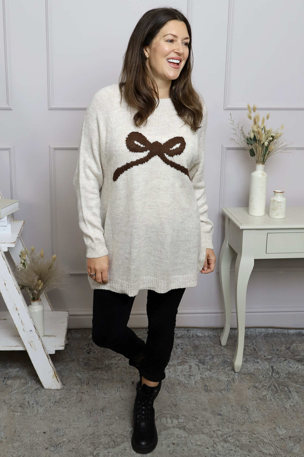 Melinda Bow Knitted Jumper Stone