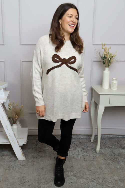 Melinda Bow Knitted Jumper Stone - Image 2