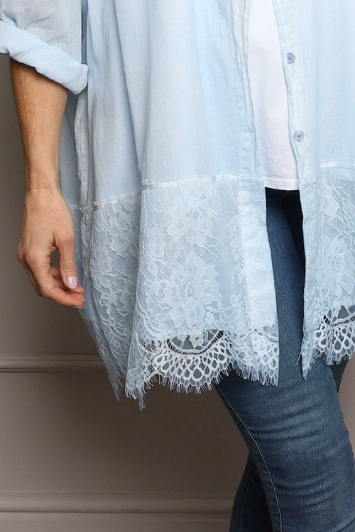 Reban Lace Trim Cotton Shirt Light Blue - Image 3