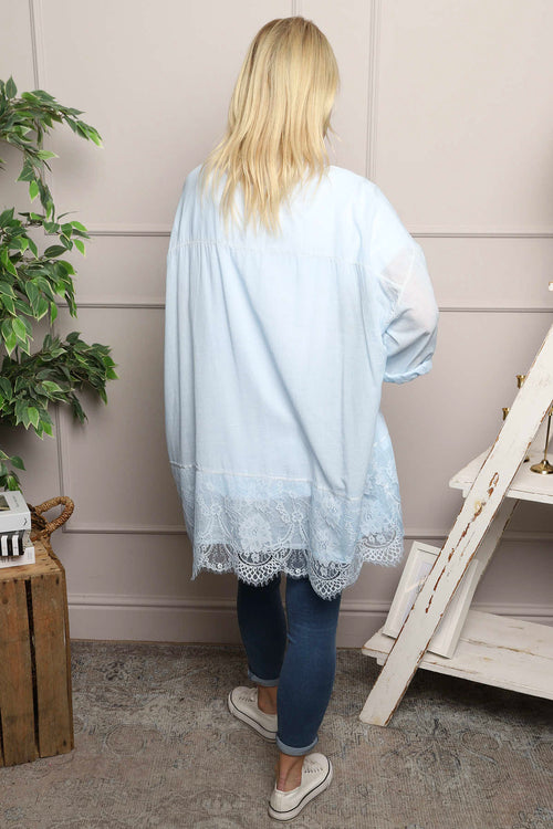 Reban Lace Trim Cotton Shirt Light Blue - Image 7