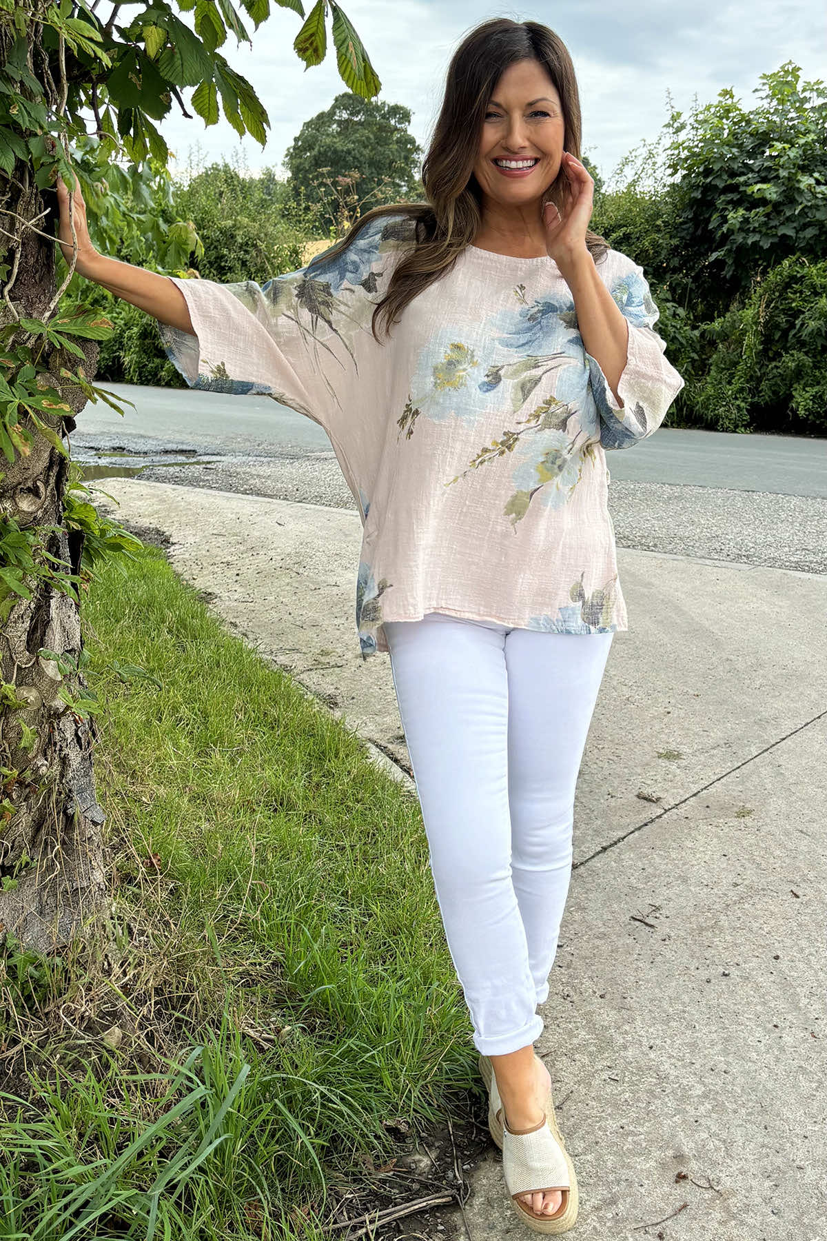 Alba Floral Print Top Stone