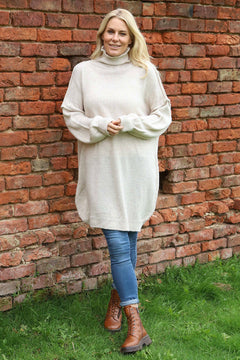 Bridie Polo Neck Knitted Tunic Stone