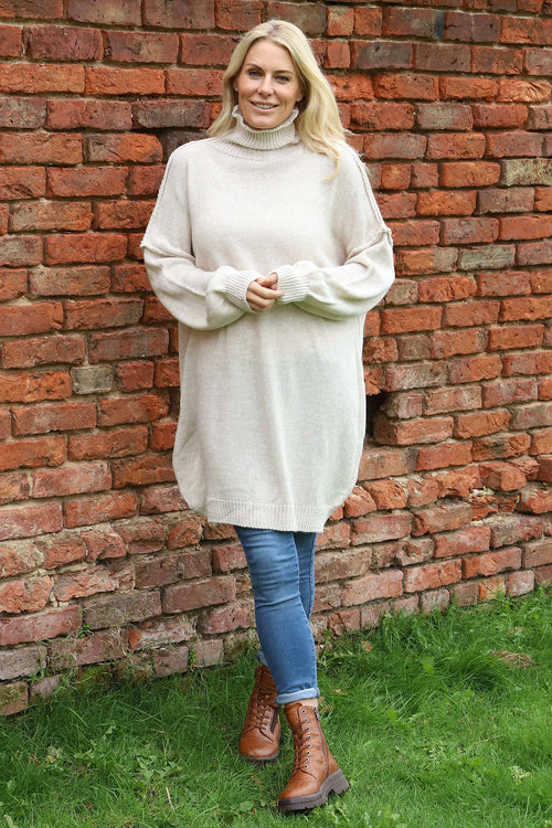 Bridie Polo Neck Knitted Tunic Stone - Image 1