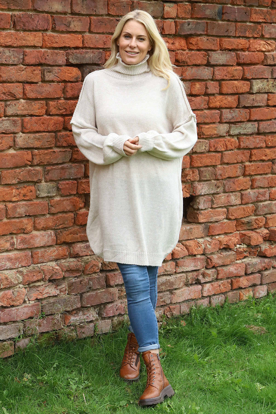 Bridie Polo Neck Knitted Tunic Stone