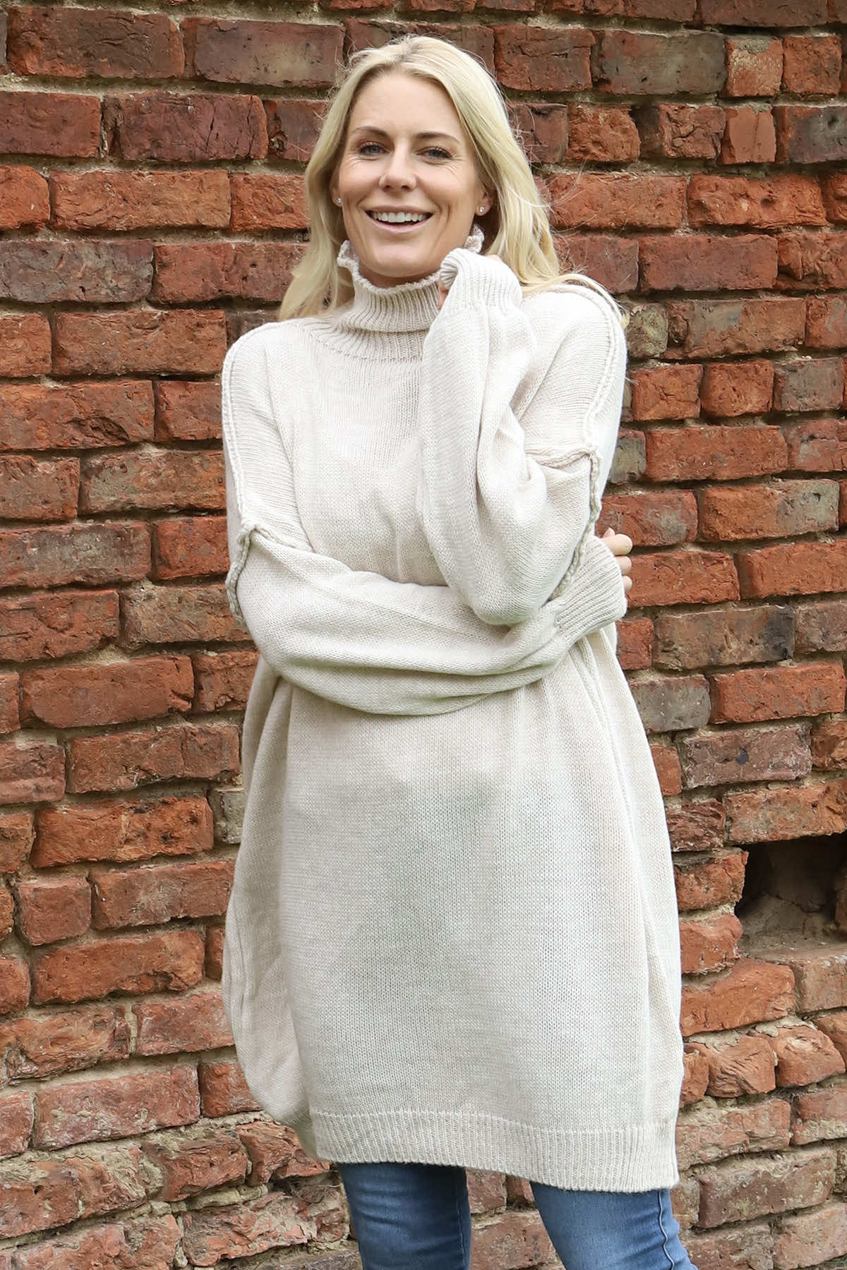 Bridie Polo Neck Knitted Tunic Stone