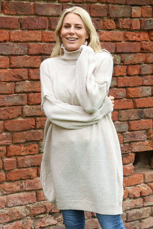 Bridie Polo Neck Knitted Tunic Stone - Image 2