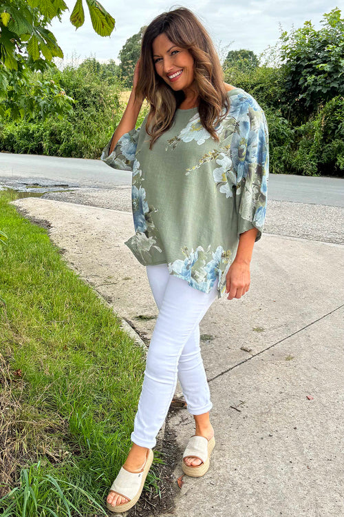 Alba Floral Print Top Khaki - Image 3