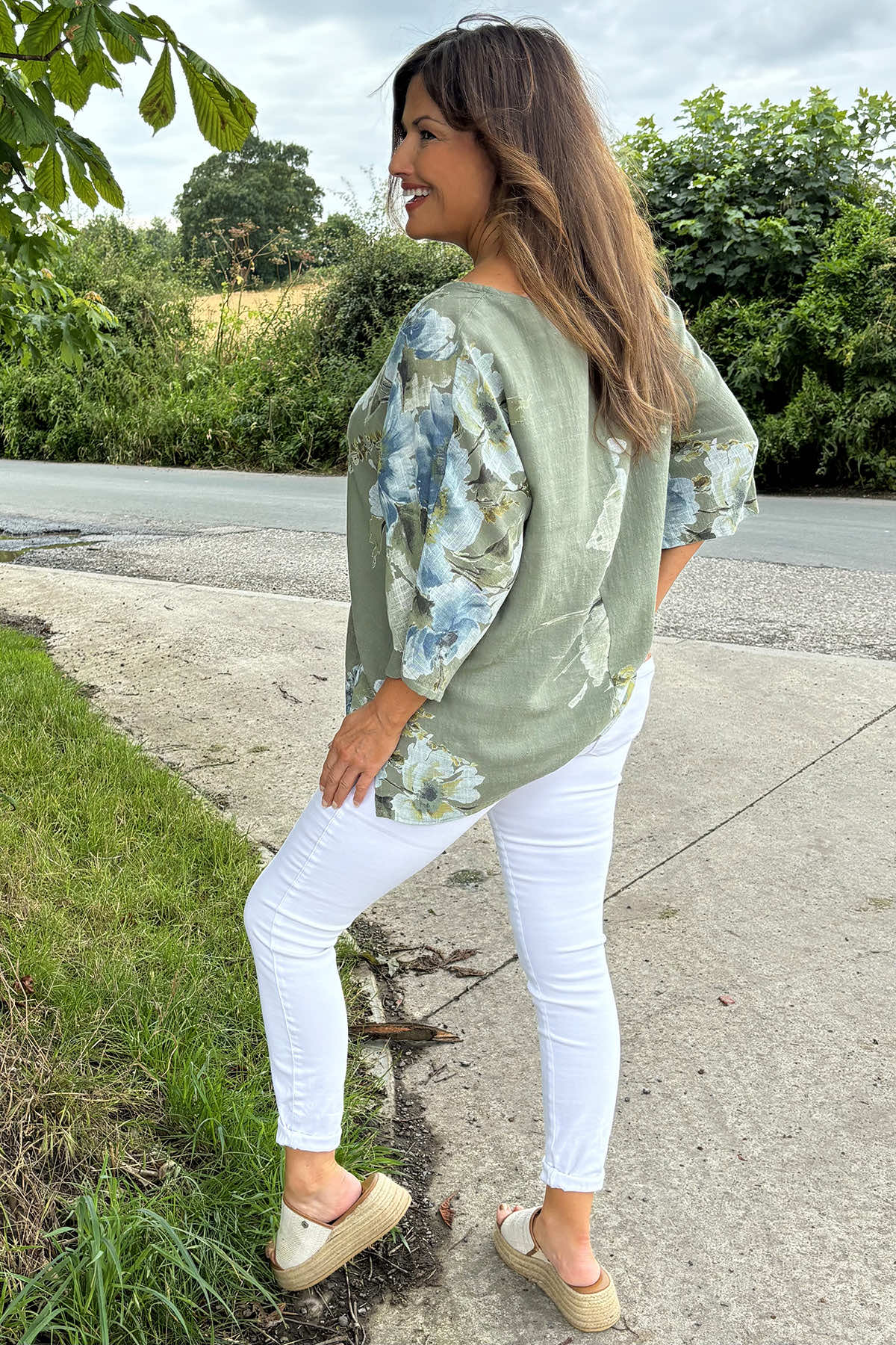 Alba Floral Print Top Khaki