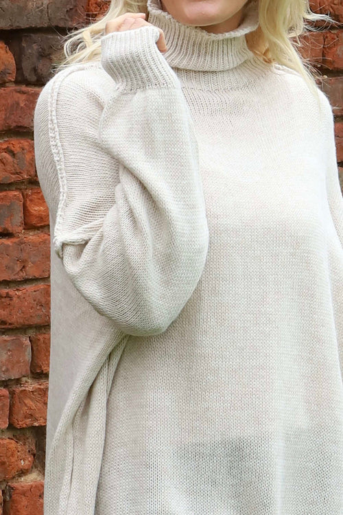 Bridie Polo Neck Knitted Tunic Stone - Image 3