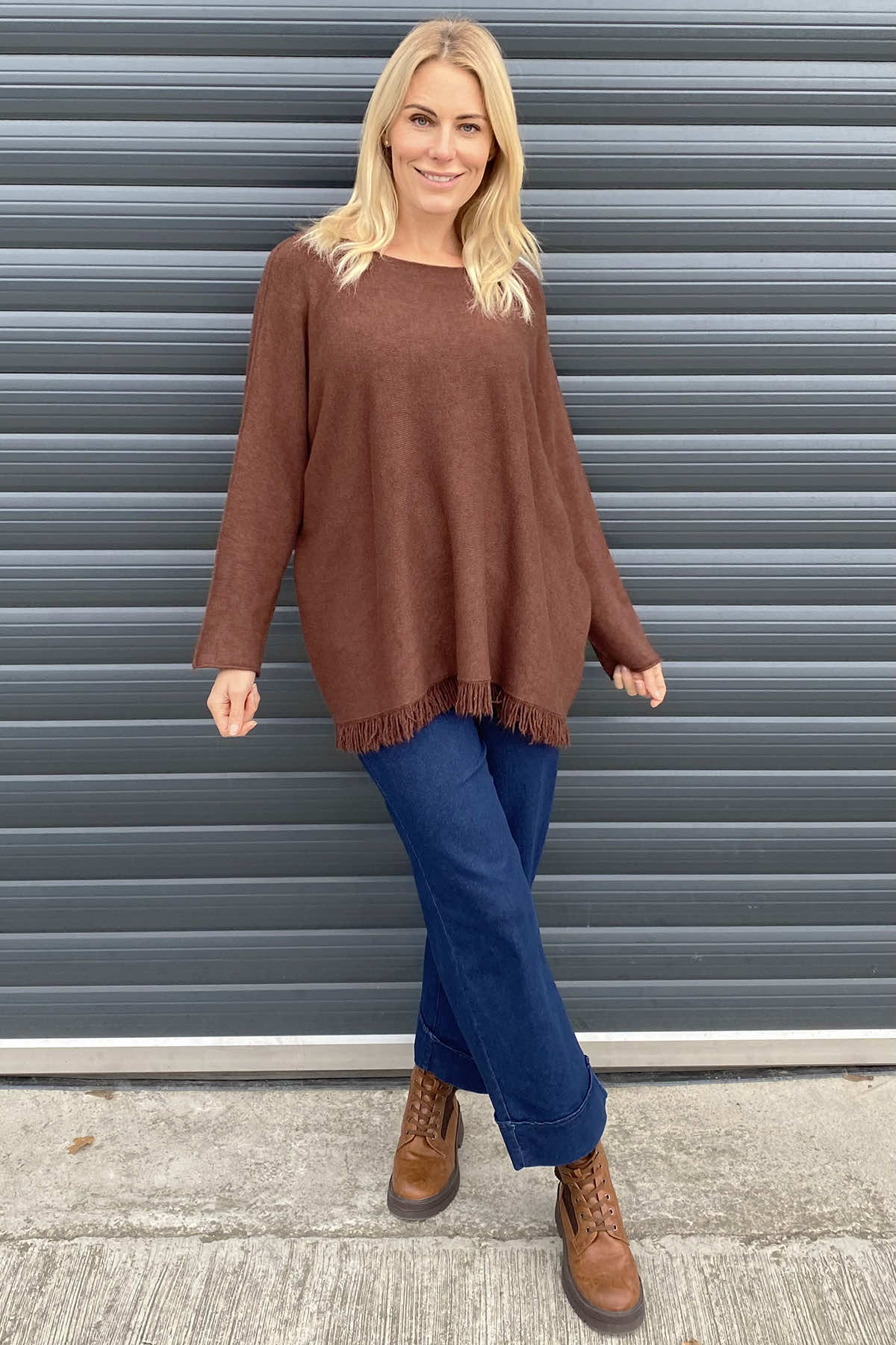 Sally Fringe Hem Jumper Cocoa