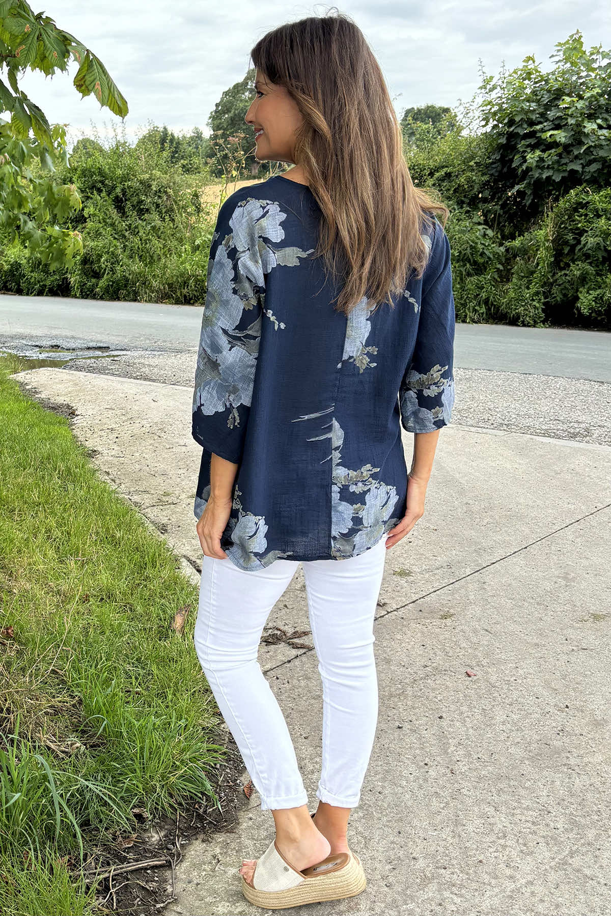 Alba Floral Print Top Navy