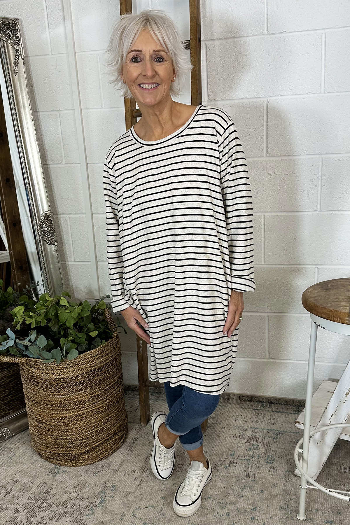 Unity Stripe Cotton Tunic Black