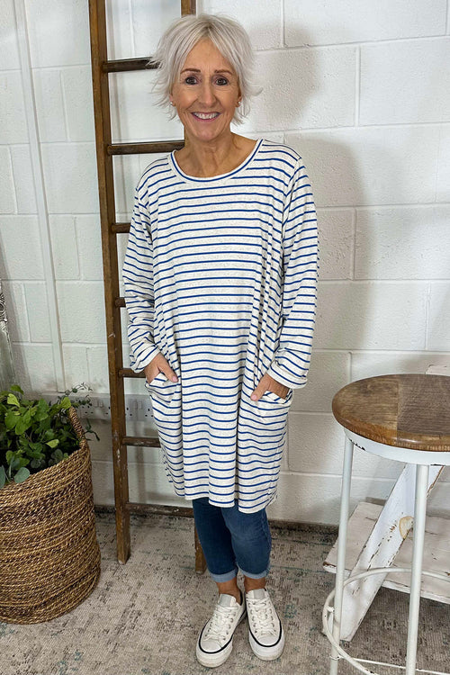 Unity Stripe Cotton Tunic Cobalt