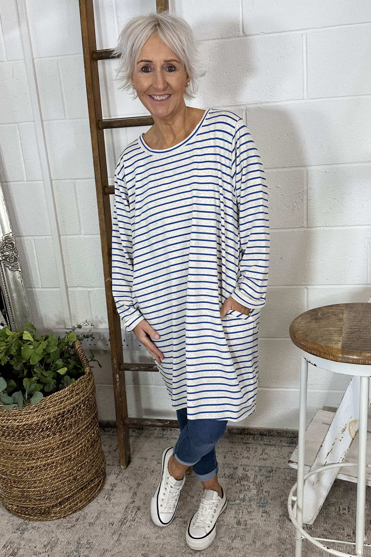 Unity Stripe Cotton Tunic Cobalt