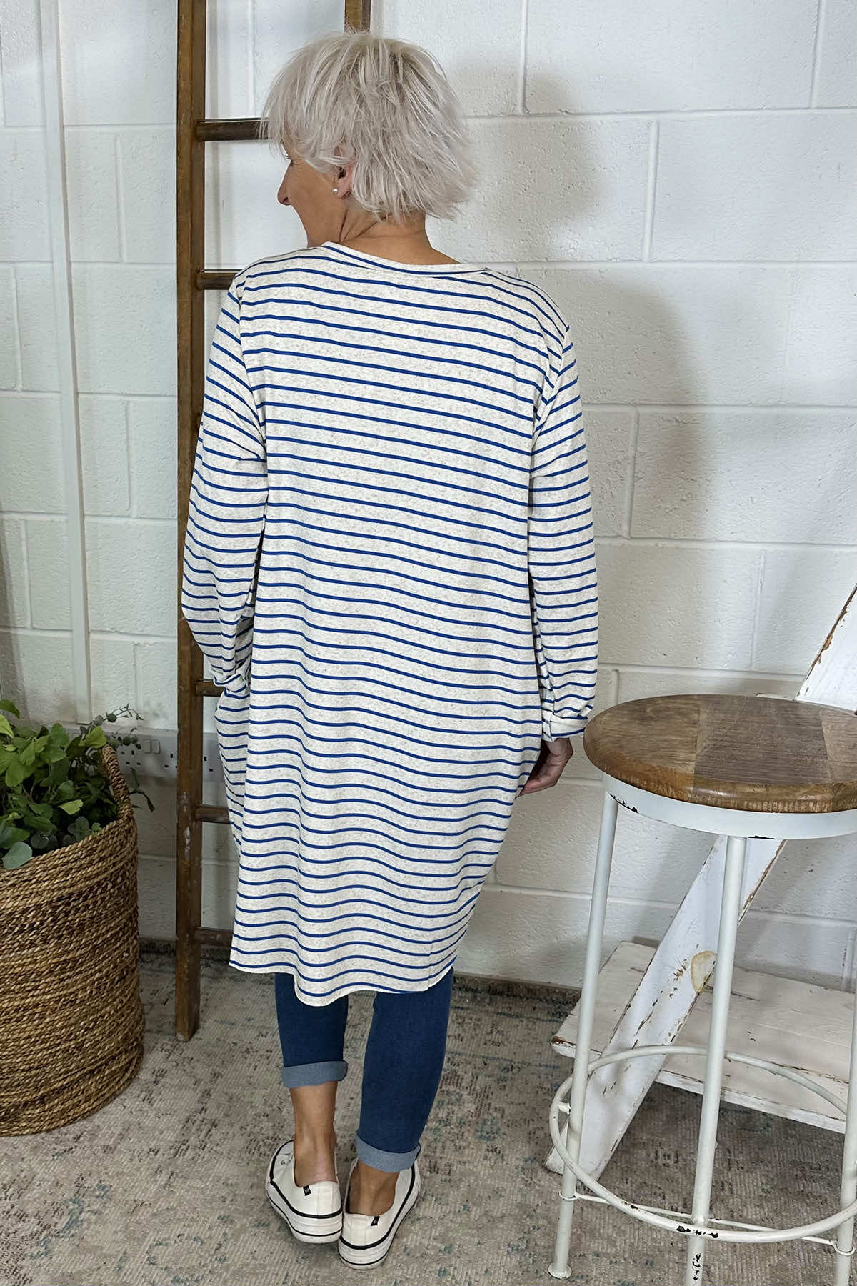 Unity Stripe Cotton Tunic Cobalt