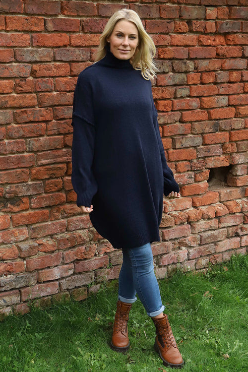 Bridie Polo Neck Knitted Tunic Navy - Image 1