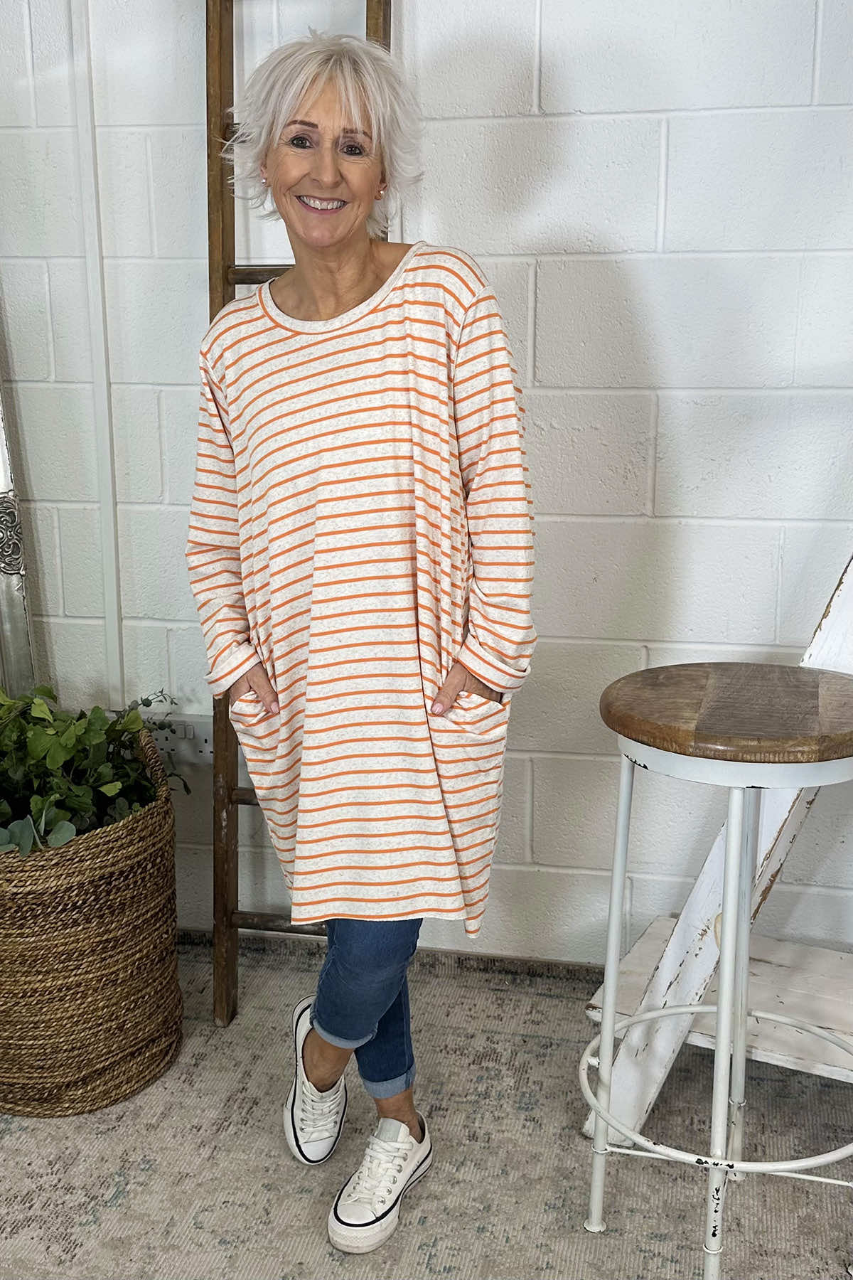 Unity Stripe Cotton Tunic Orange