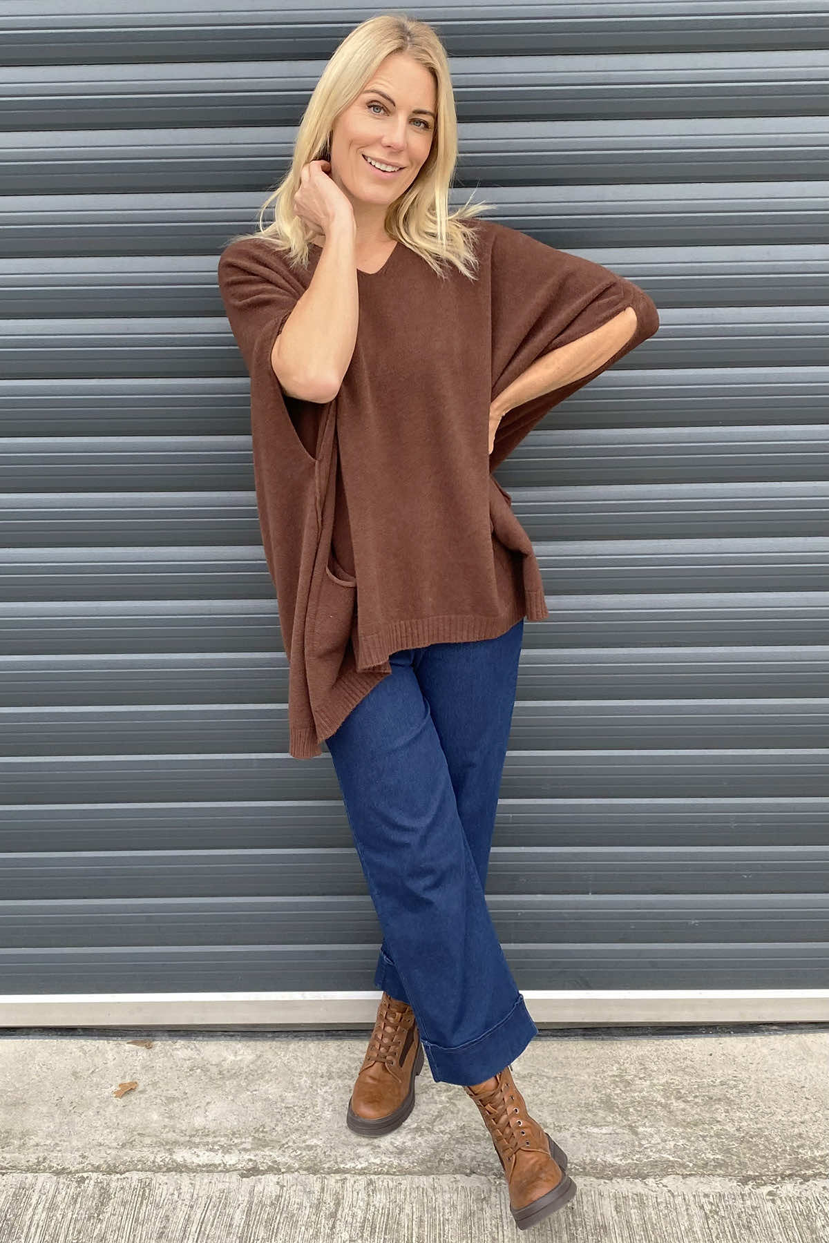 Ellie V-Neck Poncho Jumper Cocoa