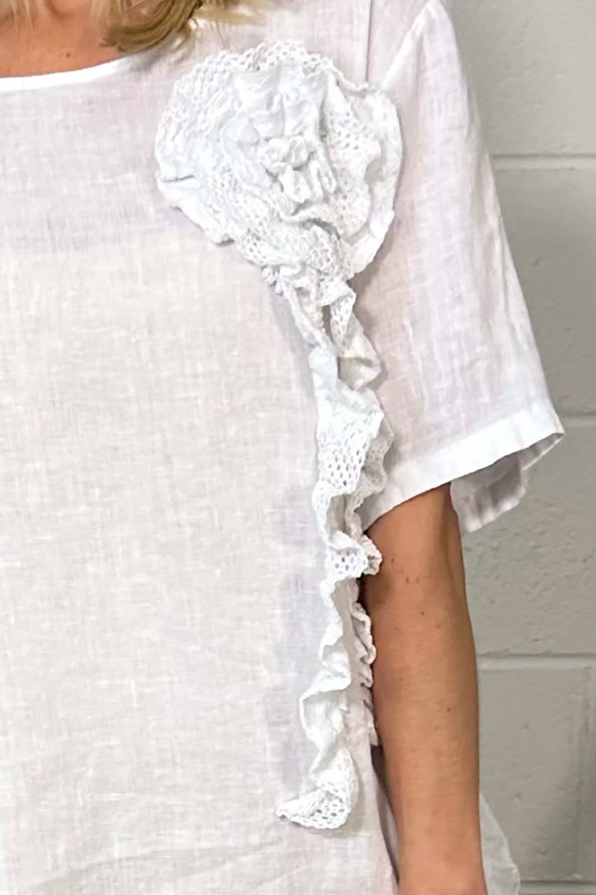 Lennon Rosette Linen Dress White