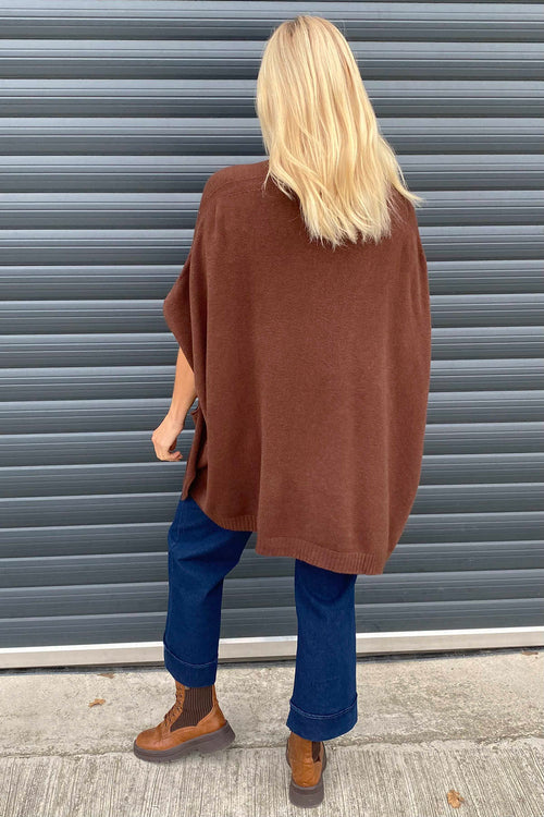 Ellie V-Neck Poncho Jumper Cocoa - Image 4