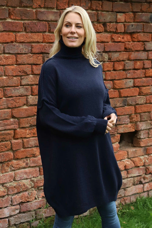 Bridie Polo Neck Knitted Tunic Navy - Image 2