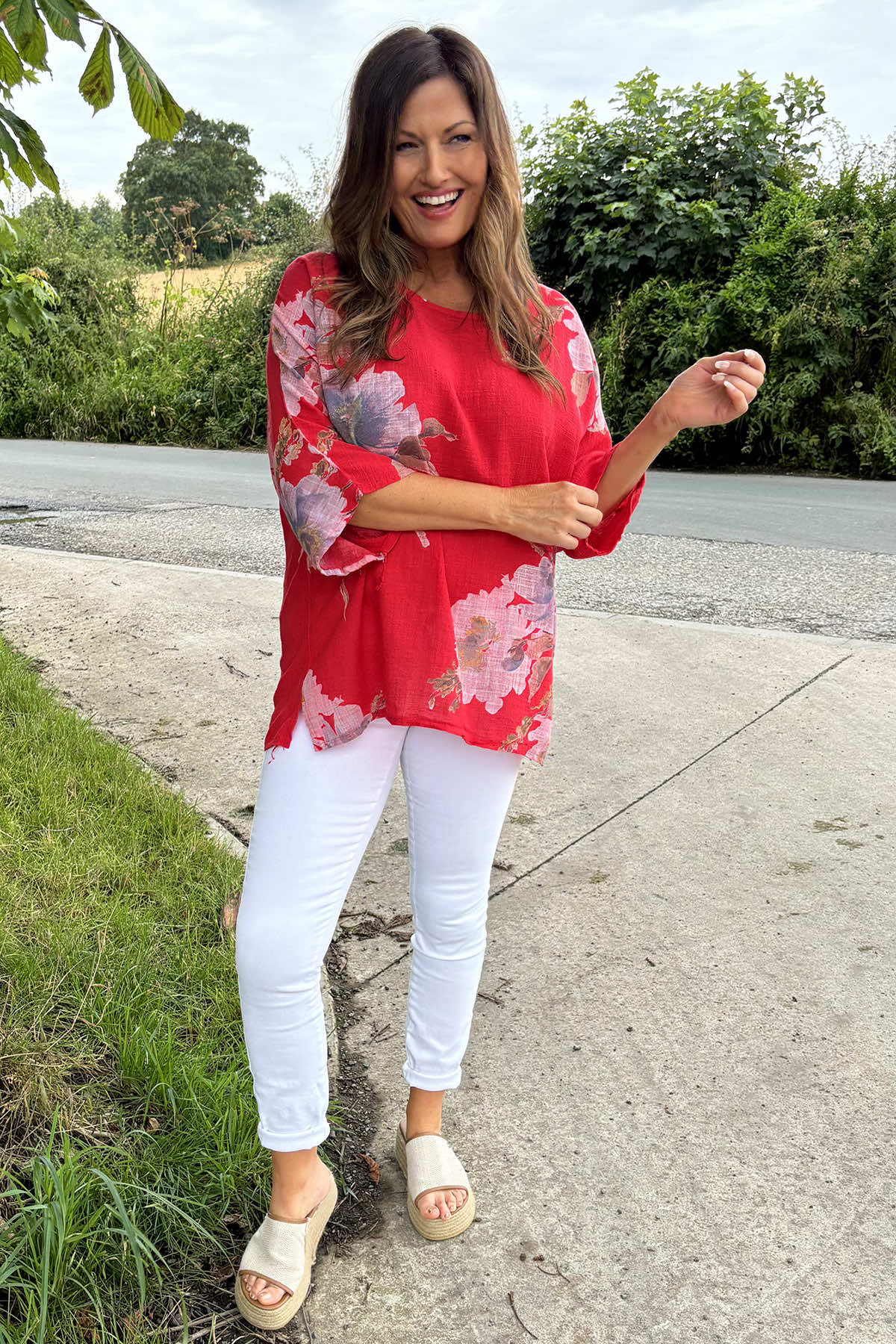 Alba Floral Print Top Red