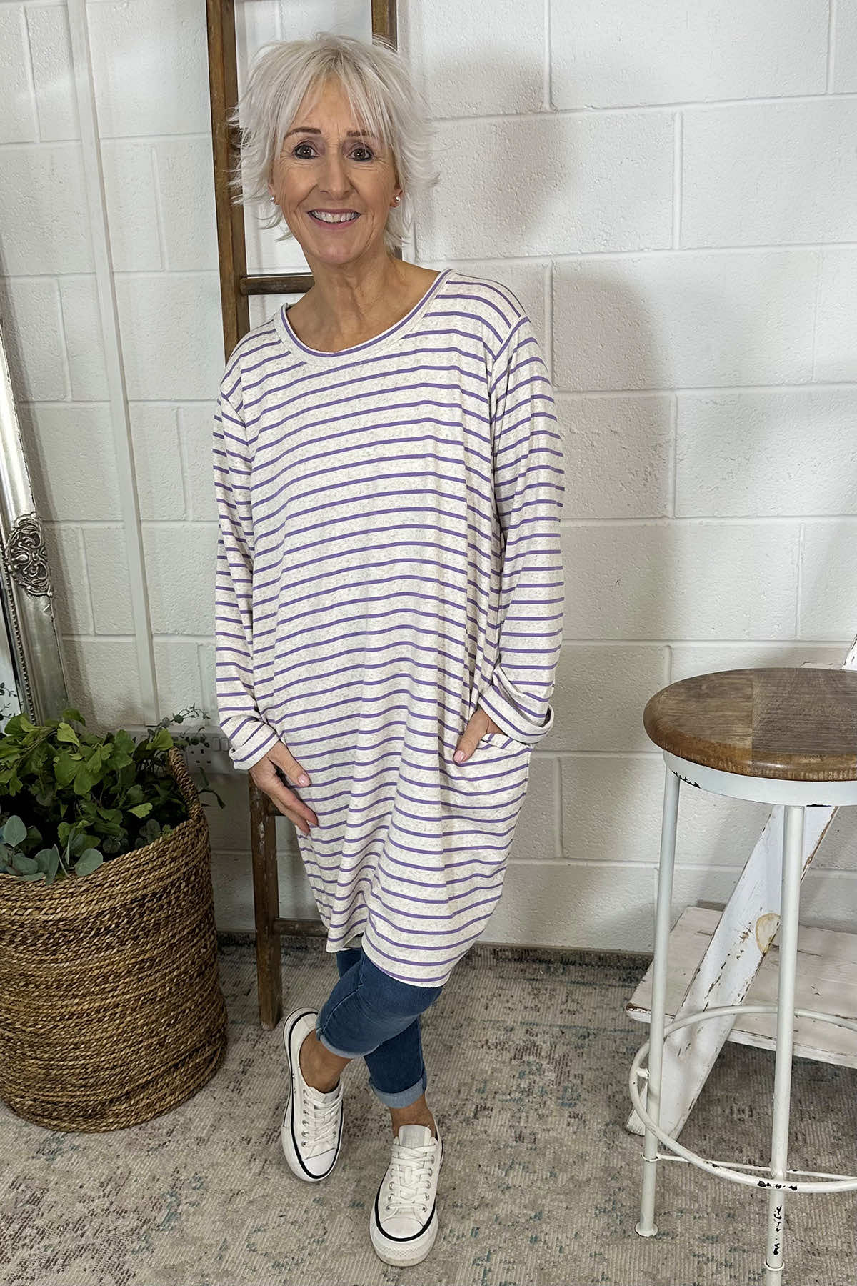 Unity Stripe Cotton Tunic Purple