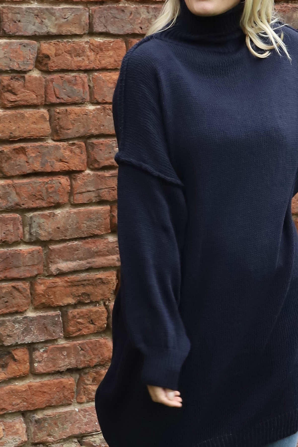 Bridie Polo Neck Knitted Tunic Navy
