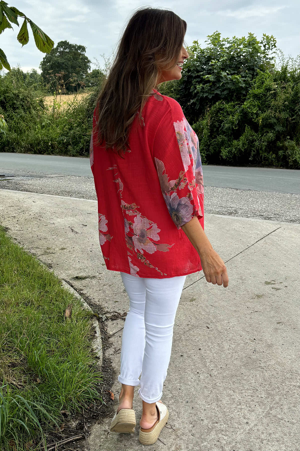 Alba Floral Print Top Red