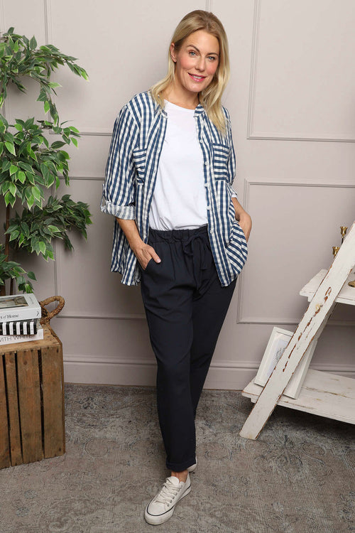 Jaynie Gingham Tie Front Shirt Navy - Image 8
