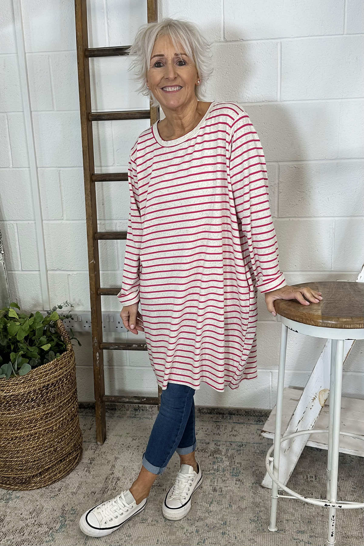 Unity Stripe Cotton Tunic Fuchsia