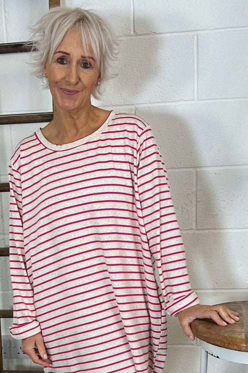 Unity Stripe Cotton Tunic Fuchsia - Image 2