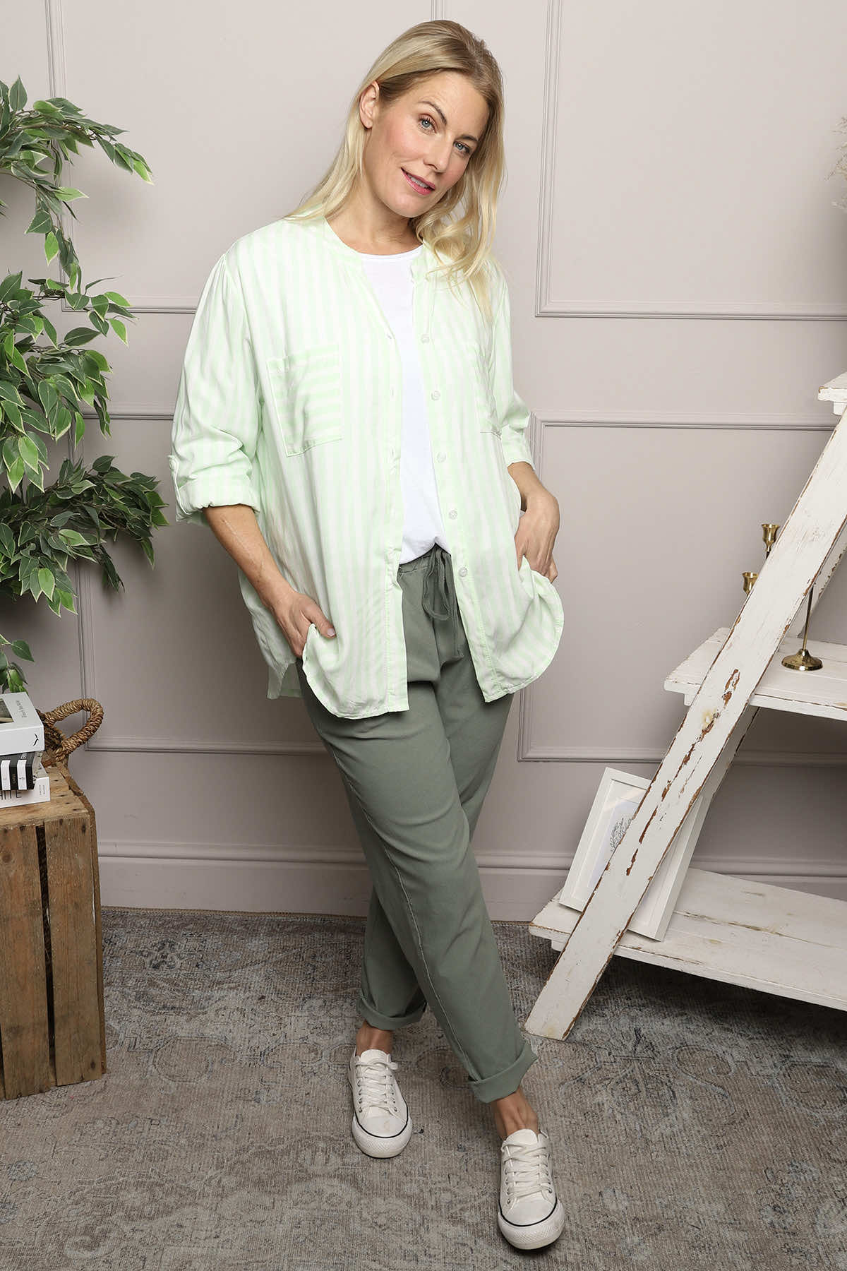 Jaynie Gingham Tie Front Shirt Green