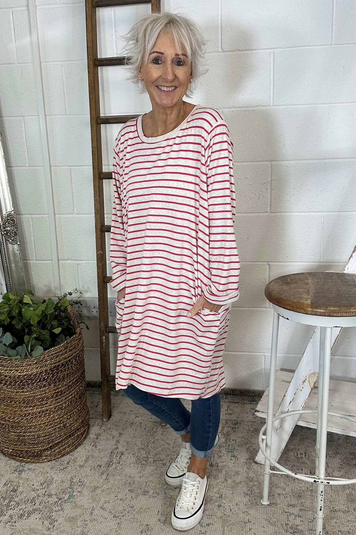 Unity Stripe Cotton Tunic Fuchsia