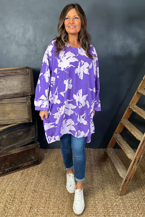 Connie Floral Print Cord Oversized Top Purple