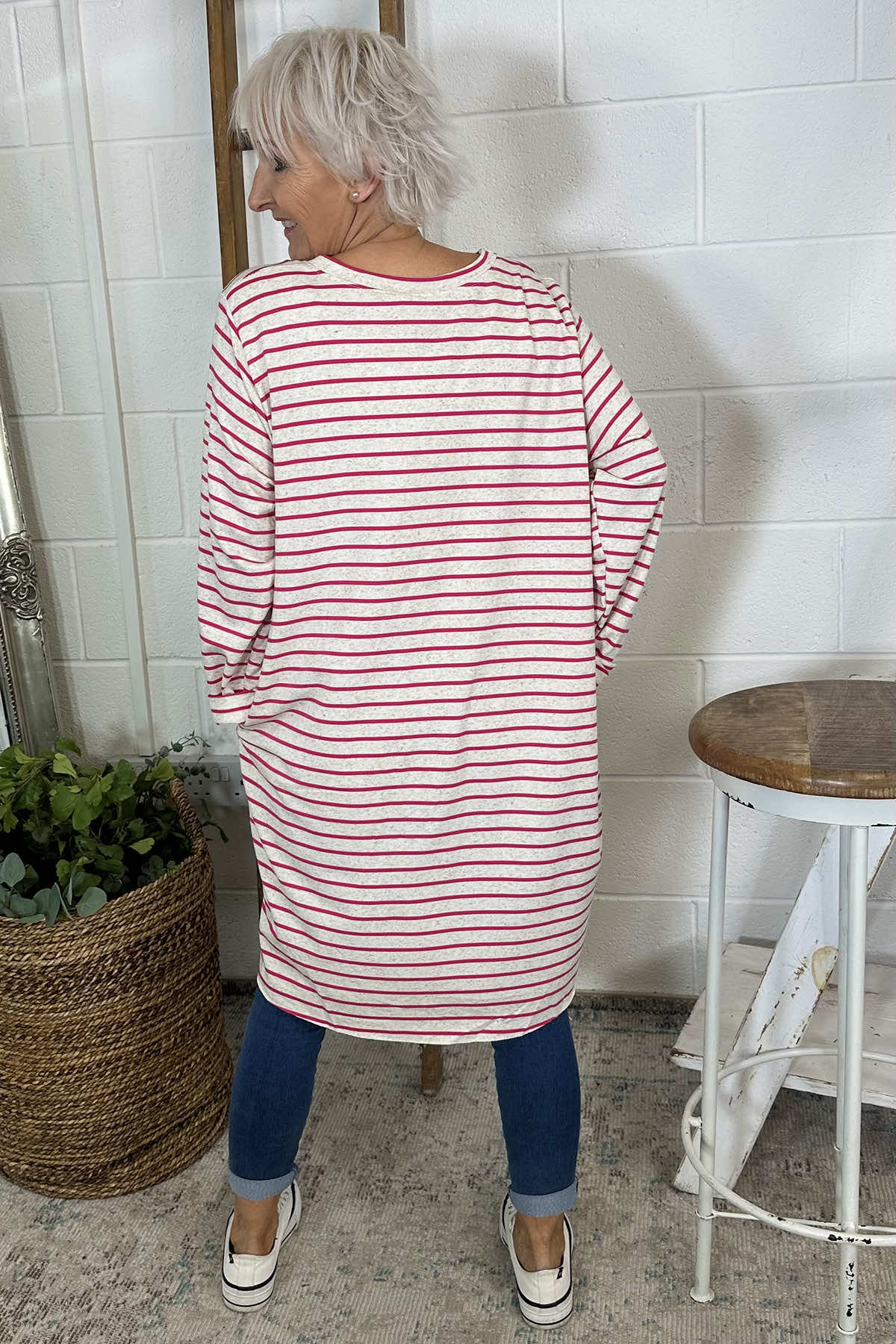 Unity Stripe Cotton Tunic Fuchsia